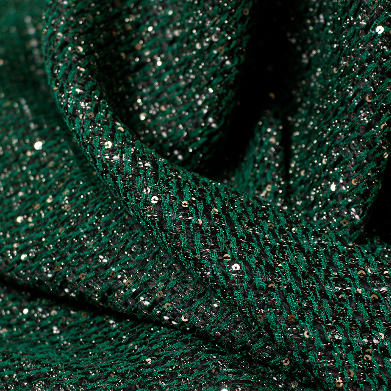 The Cloth France Green Sequins Tweed Fabrics Autumn Jacket Dress Suits Garment Materials The Sewing Cloth Meter Freeshipping