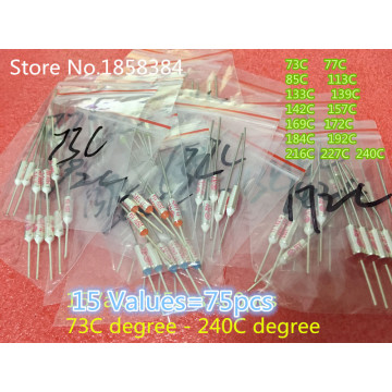 15 Values=75pcs assortment kit Thermal Fuse 10A 250V Thermal Cutoffs 73C degree - 240C degree Temperature fuse