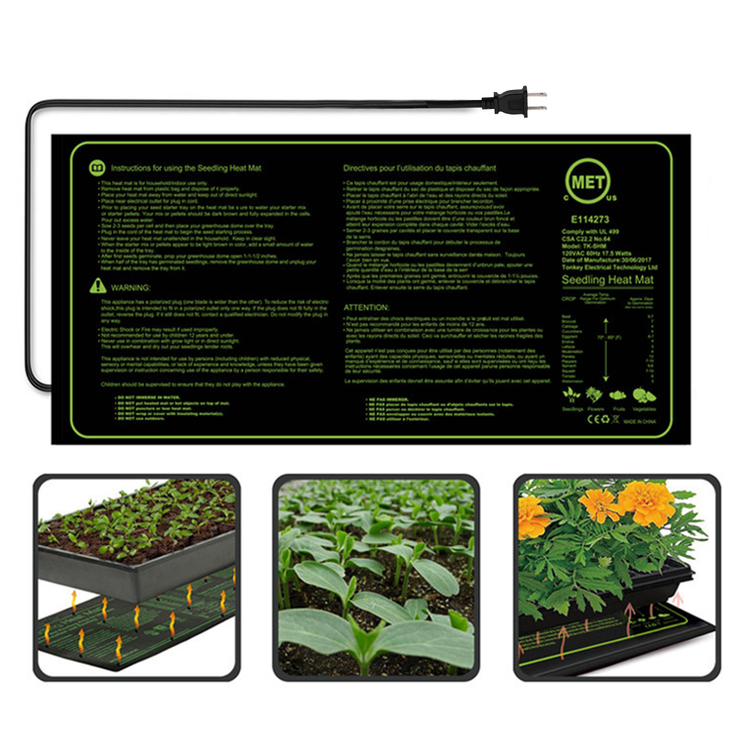 17.5W Seedling Heating Mat Durable Waterproof Flowers Fruits Vegetables Digital Heater for Indoor Home Gardening Seed Starter