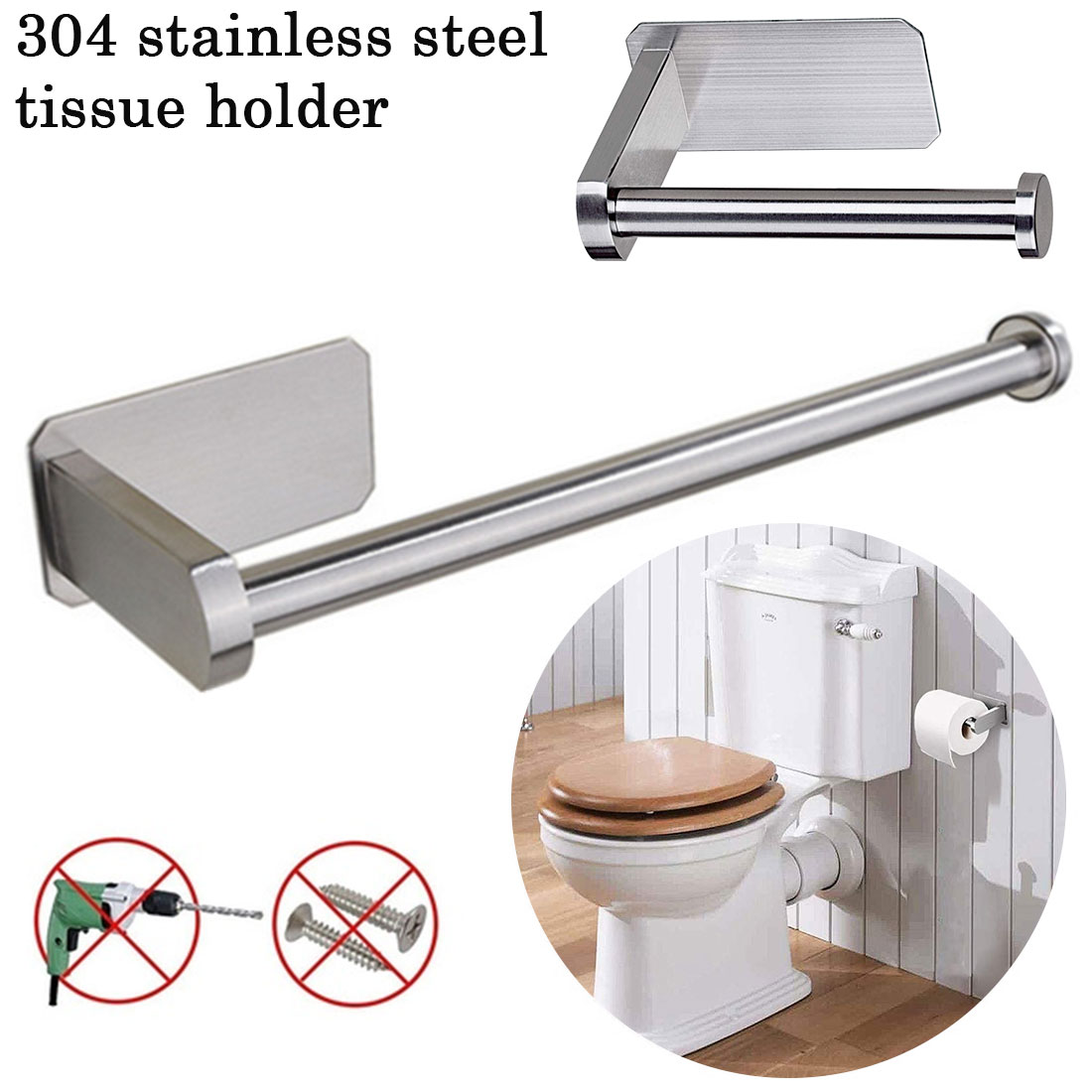 Kitchen Roll Paper Self Adhesive Wall Mount Toilet Paper Holder Stainless Steel Bathroom Tissue Towel Rack 13.8/26.8cm