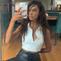 Sexy Halter Button Women Black Tank Top Turn-down Collar Sleeveless Backless Cropped Top Knitted Ribbed Summer White Top Vest