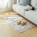 Simple Style Hand Woven Tassel Floor Mat Creamy White Rug Black Dot Blanket Home Carpet Table Sofa Area Cushion 60x90cm Tile Pad