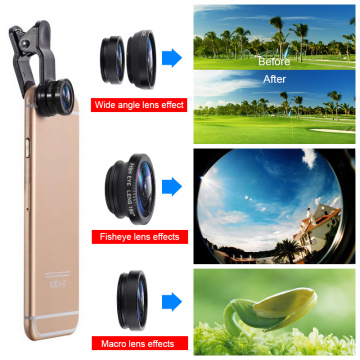 phone Back cover Lens 3 In 1 Lenses Wide Angle Lens For IPhone Xiaomi Huawei Macro Lenses Camera Kits Mobile Phone Clip Lens