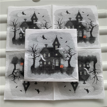 25cm napkin paper tissue cute cartoon Halloween Ghost cat bat witch skeleton castle pumpkin decor decoupage party cool serviette