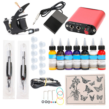 Tattoo Kit 7 Colors Inks 1 Wrap Coils Tattoo Machines Grips Needles Power Supply Tattoo Kit for Beginner Accessories Set