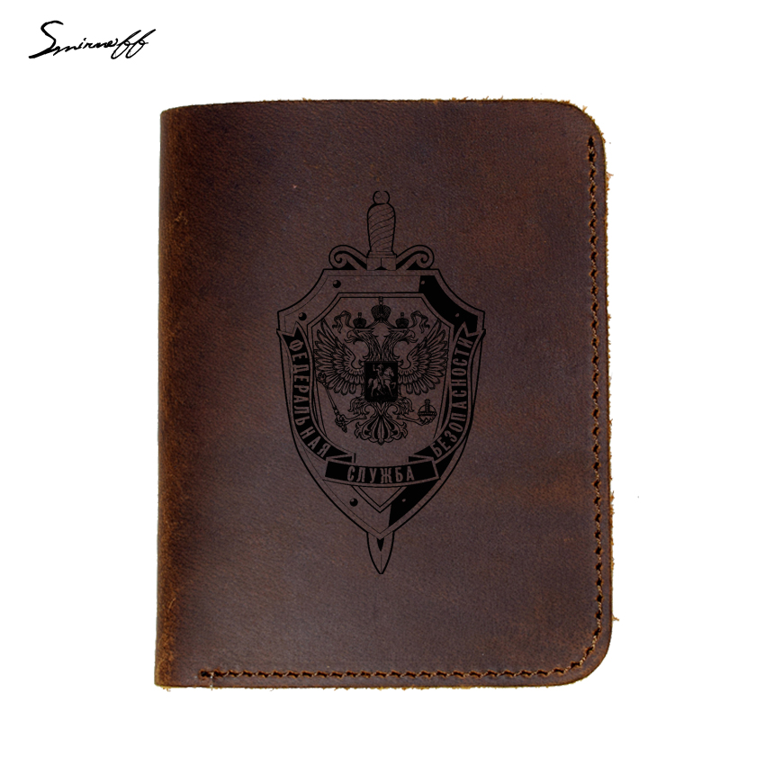 Genuine Leather Wallet with Russian federal security service LOGO Purse Male Handmade Engraved FSB Men Wallets