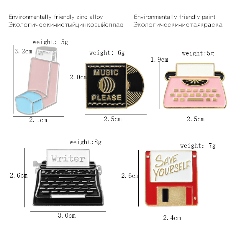 Personality Office Tools Brooch Shiny USB Memory Network Disk Music Record Fax Machine Printer Enamel Pin Coat Cap Badge Gifts