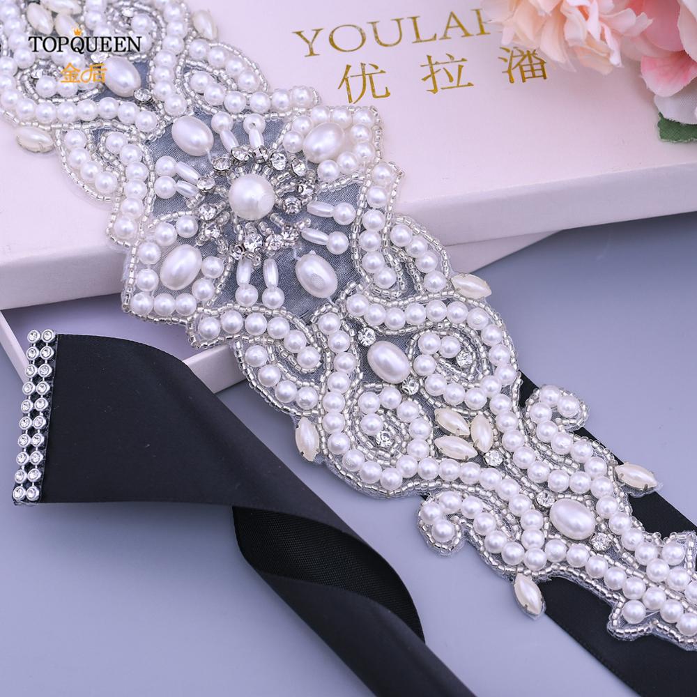 TOPQUEEN S26A Fancy Bridal Belt Luxury Ivory Bridal Belt Strap Pearl Bridal Belt for Woman Wearing Belts Width Beads Bridal Belt