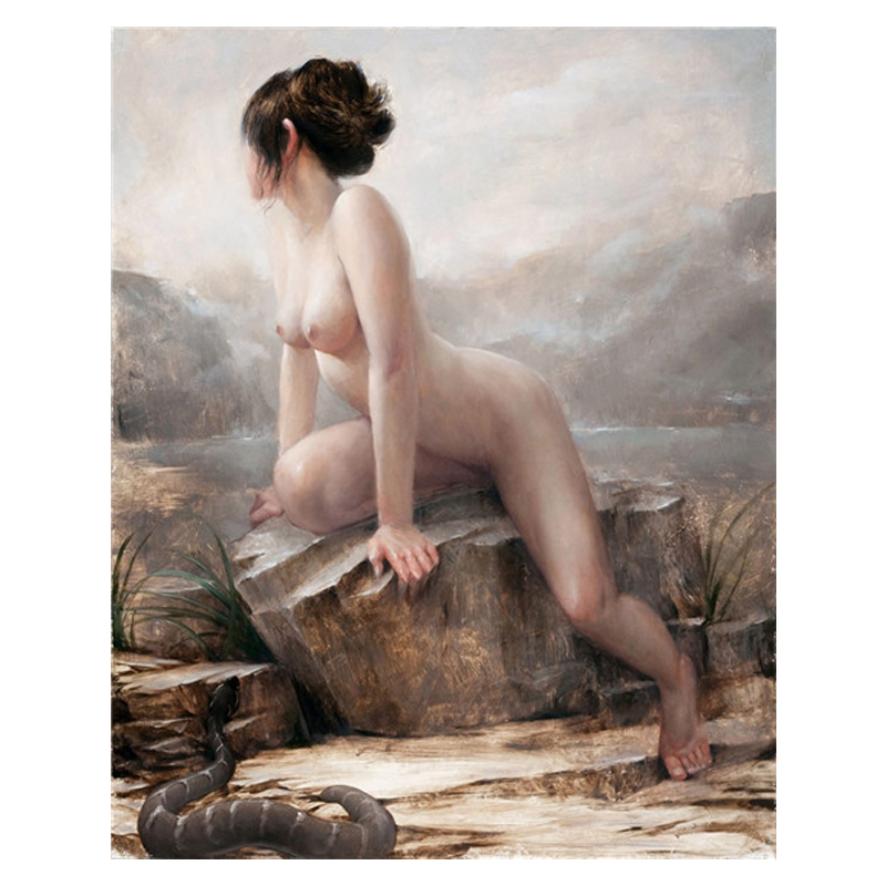 Modern nude art sexy girl on stone oil painting on canvas art print and poster landscape paintings wall art decoration pictures