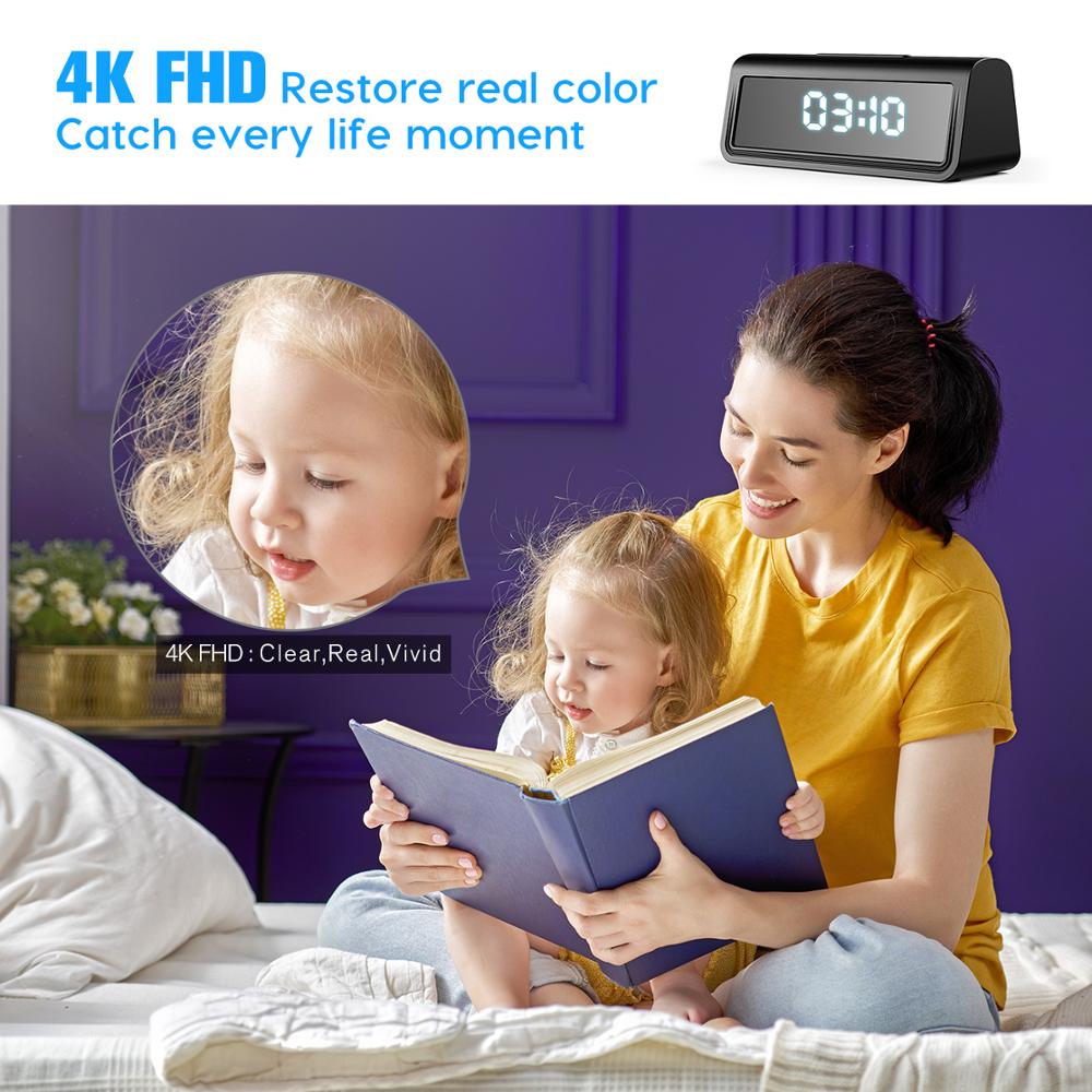 4K Clock Camera Wireless WIFI Micro Cam IR Night View Alarm Camcorder Digital Clock Video Mini Camera DVR Hidden TF Card