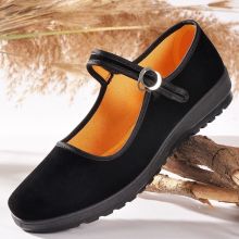 Old Beijing Cloth Shoes Women's Work Shoes Women's Black A- line Flat Shoes Mom Shoes Comfortable Soft Bottom Shoes Square Dance
