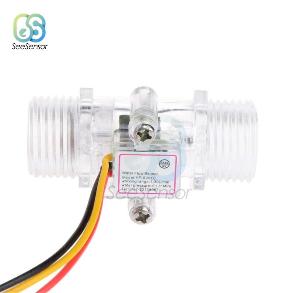 DC 5-15V Water Flow Sensor Switch G1/2" Hall Effect Meter Fluid Flow Meter Water Control Switch Transparent Enclosure