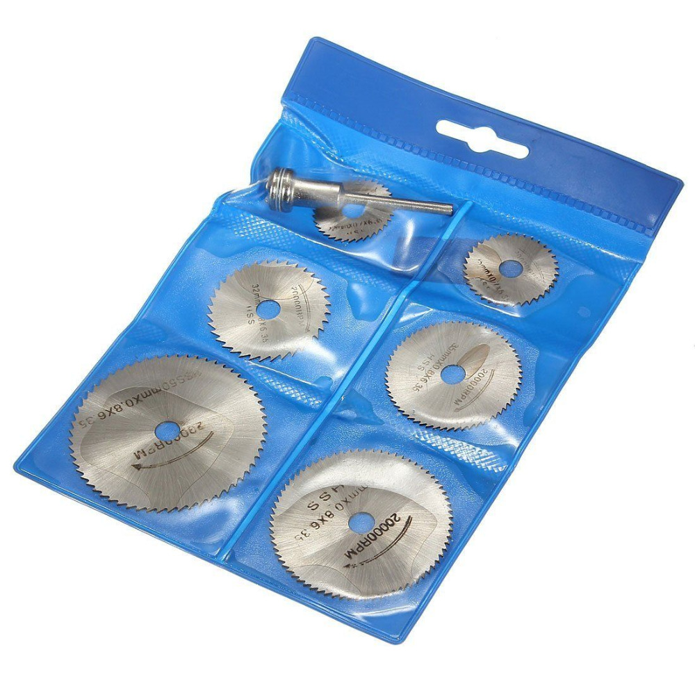 7pcs/set HSS Mini Circular Saw Blade set Metal Woodworking Cutter Power Tool Mandrel Set Cutting Discs Drill for Rotary Tools