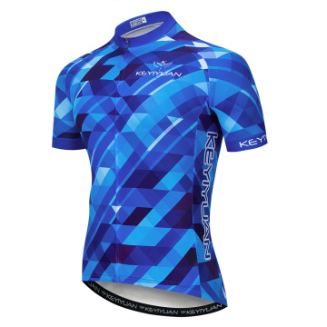 2019 Keyiyuan Spring Summer Blue Plaid Quick-drying Breathable Road Cycling Bicycle Equipment Short Sleeve Top