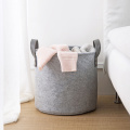 Grey Felt Storage Basket Bedroom Closet Clothing Toy Storage Bin with Handle