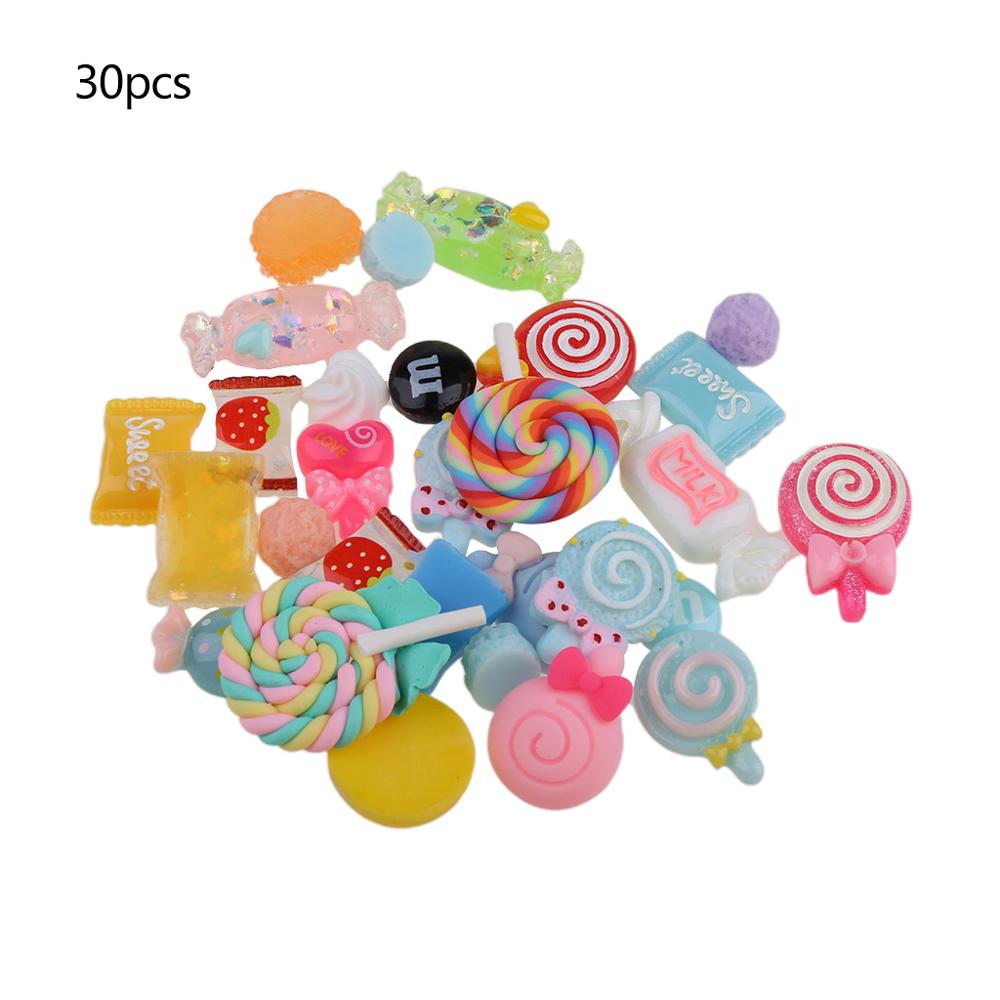 30/50Pcs Mixed Colorful Resin Lollipop Candy Cabochons DIY Crafts Mobile Phone Shell Materials Scrapbooking Hair Accessories