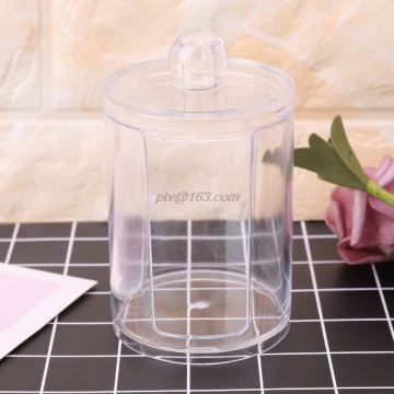 Transparent Plastic Organizer Box Round Container Storage Makeup Cotton Pad Swab