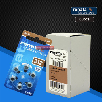 60pcs/10pack Renata Zinc Air Batteries Size 312 P312 PR41 Hearing Aid Battery