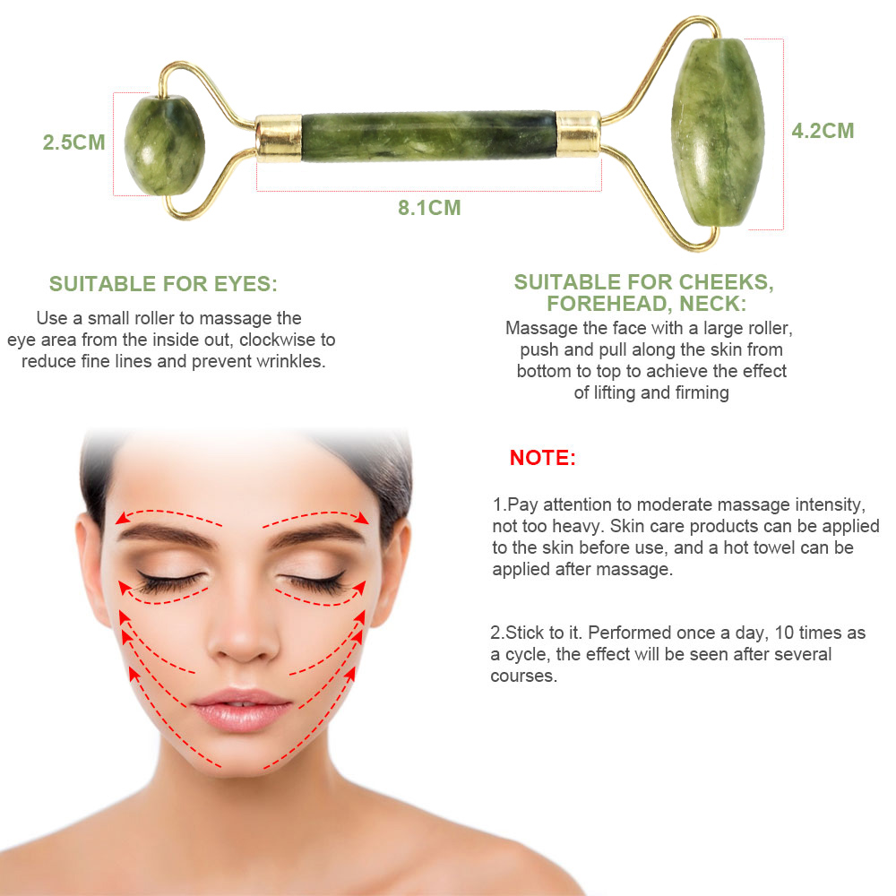 Facial Massage Roller Guasha Scraping Board Set Double Heads Jade Stone Face Massager Lift Body Slim Neck Thin Lift Tools
