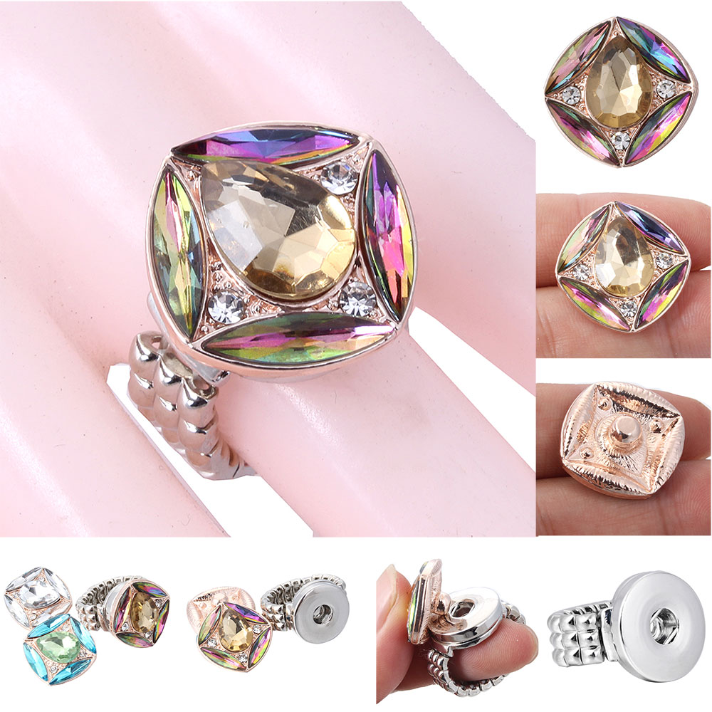 New Snap Jewelry Crystal Snap Buttons Ring Round Adjustable Silver Plated 18mm Snap Button Rings Jewelry for Button Snaps Charms