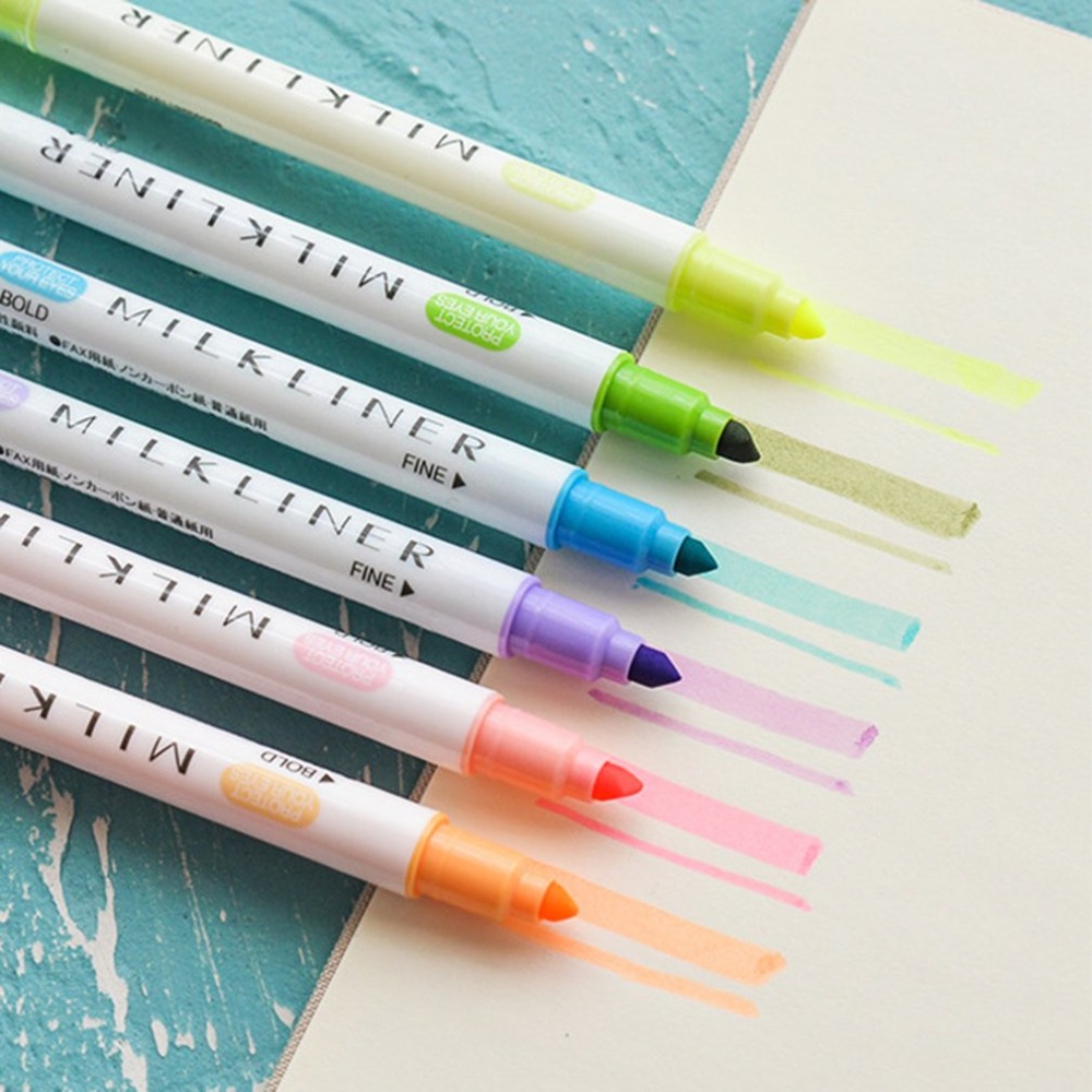 12pcs/set Mildliner Highlighter Pen Stationery Double Headed Fluorescent marker Pen 12 Colors Mark Pen Cute Mildliner