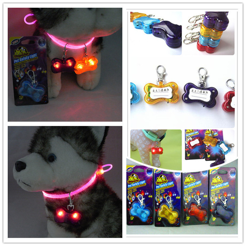 Top Fashion 30pcs/lot LED Light Up Dog Bone Shape ID Tag Pet Safety Collar Pendant For Outdoor Walking Flash Props