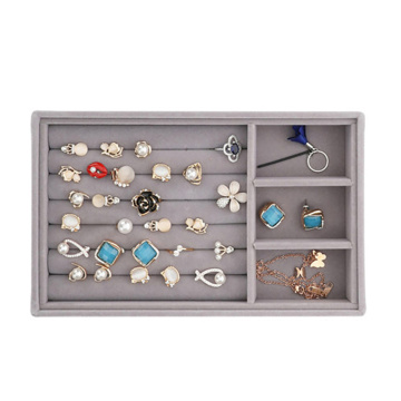 DIY Jewelry Box Drawer Storage Organizer Gray Soft Velvet Jewellery Earring Necklace Pendant Bracelet Tray