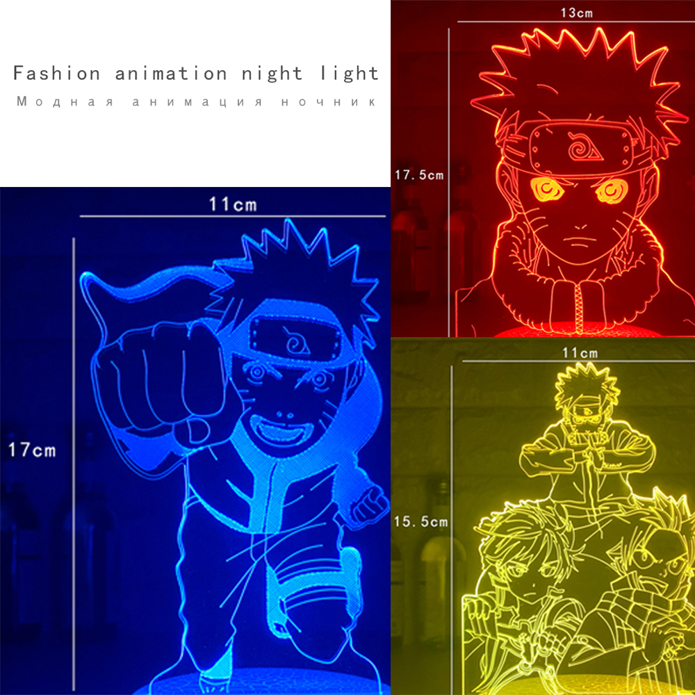 Anime Figure Uzumaki Naruto with Dagger 3D LED Night Lights RGB 7 Colors Crackle White Base Desk Lamp Home Decor Birthday lamps