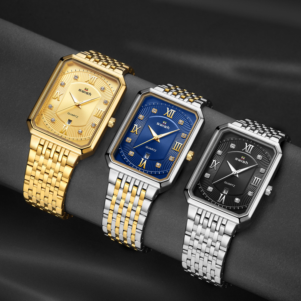 SWISH Luxury Men's Rectangle Watches Top Brand Black Business Wristwatch Waterproof Military Quartz Watch 2020 Relogio Masculino