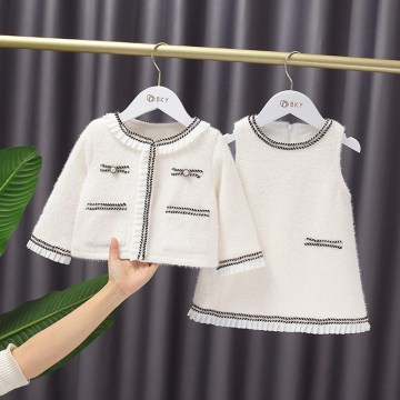 2020 Sweet Warm Winter Princess Clothes Set Girls Children Kids Baby Woolen Coat Outwear+Velvet Tank-Dress Thicken Suit S11772