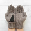 Ladies Woolen Gloves Autumn Winter Outdoor Warm thick Cat Printing cute Knit Thicken Mittens Full Finger Cycling Gloves #40