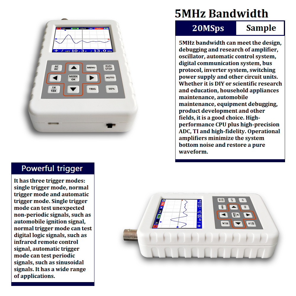 DSO FNIRSI PRO Handheld mini portable digital oscilloscope 5M bandwidth 20MSps sampling rate with P6020 BNC standard probe