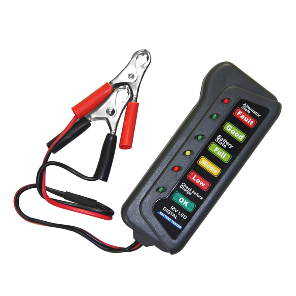 1cs 12V Digital Battery Alternator Tester Car Vehicle Diagnostic Tool with 6 LED Lights Battery Testers Circuit Tester