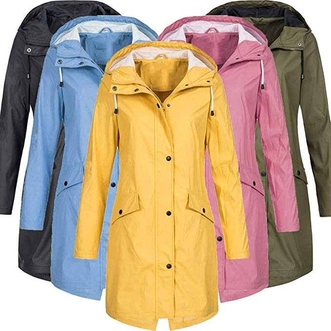 Women Rain Jacket Hooded Coat with Pockets Outdoors Ladies Waterproof Windbreaker Lightweight Hooded Raincoat S-5XL