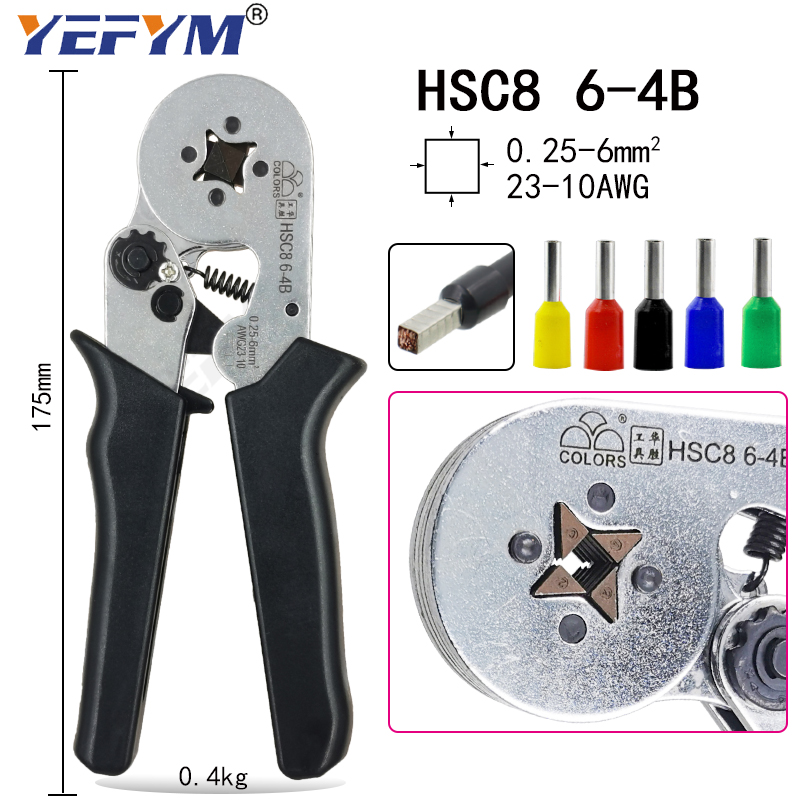 HSC8 6-6/6-4B crimping pliers 0.25-6mm2 23-10AWG for tube terminal brand mini type round nose european plier tools