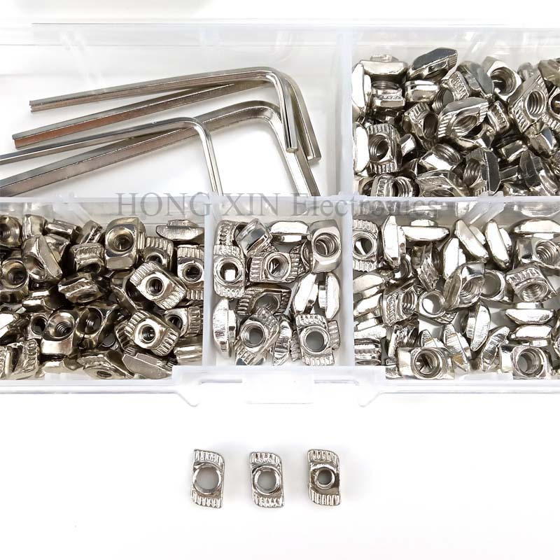 180pcs/set M3/M4/M5 Nickeling Carbon Steel T Hammer Nuts Assortment Kits Connector T Fastener Sliding Nut