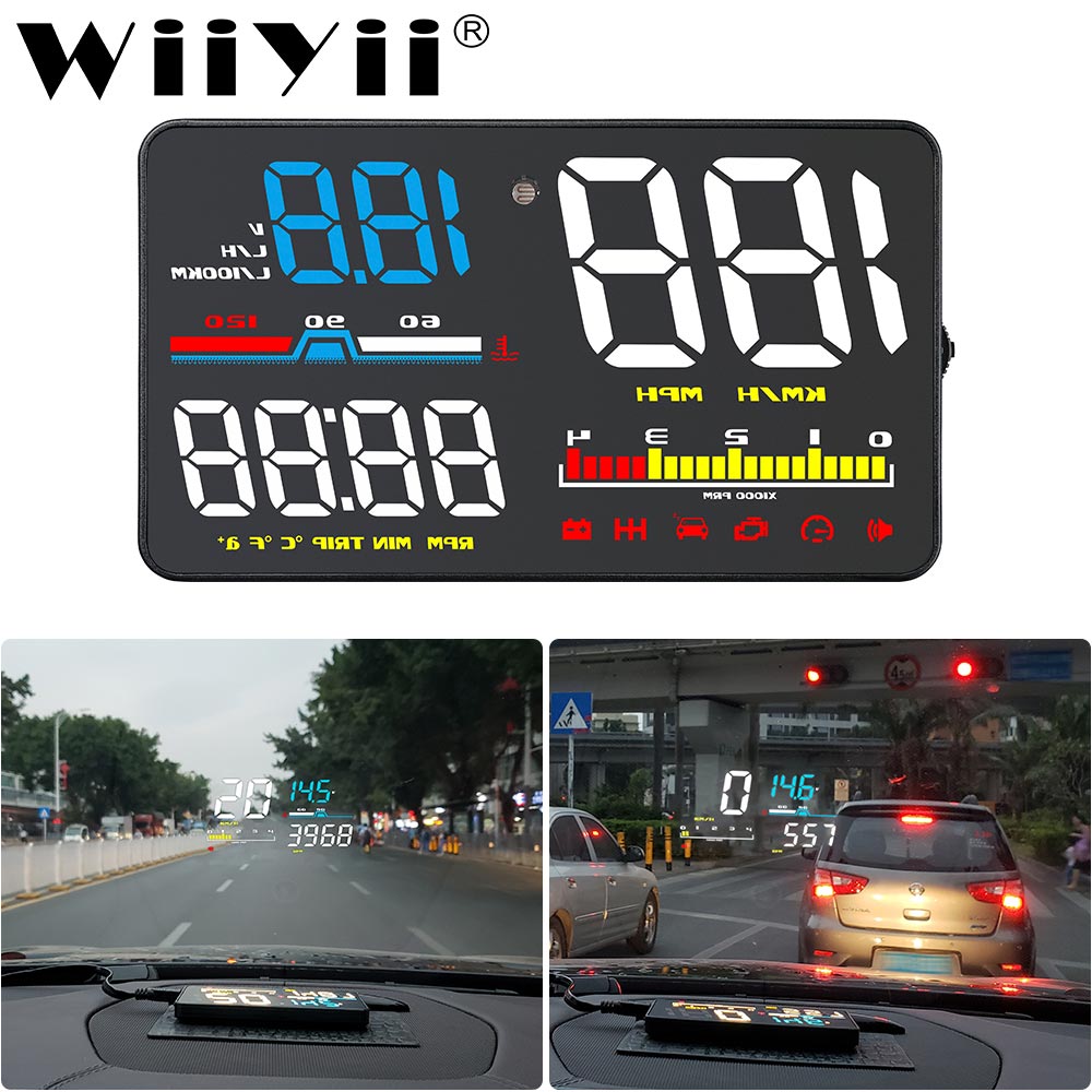 WiiYii D5000 Car HUD Head Up Display OBD2 Diagnostic Tool Digital LED Speedometer Windshield Screen Projector Speeding Warning