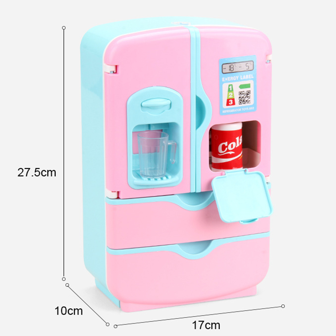 12Pcs/set Kids Double Door Role Play Fridge Toy Touch Sensitive Magic Refrigerator Educational Home Appliance Toy - Pink