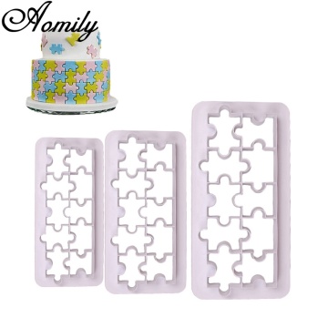 Aomily 3pcs/set Jigsaw Puzzle Mold Cake Cutter Sugar Craft Tiara Fondant Icing Cutting Cake Cookies Tool for Decoration Baking