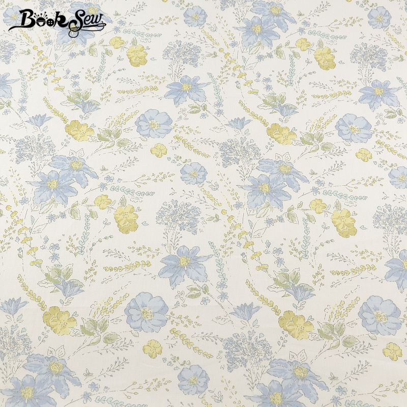 Booksew 100% Cotton Fabric Twill Blue Flower Design Home Textile Material Bedding Clothing Baby Quilting Sewing Patchwork