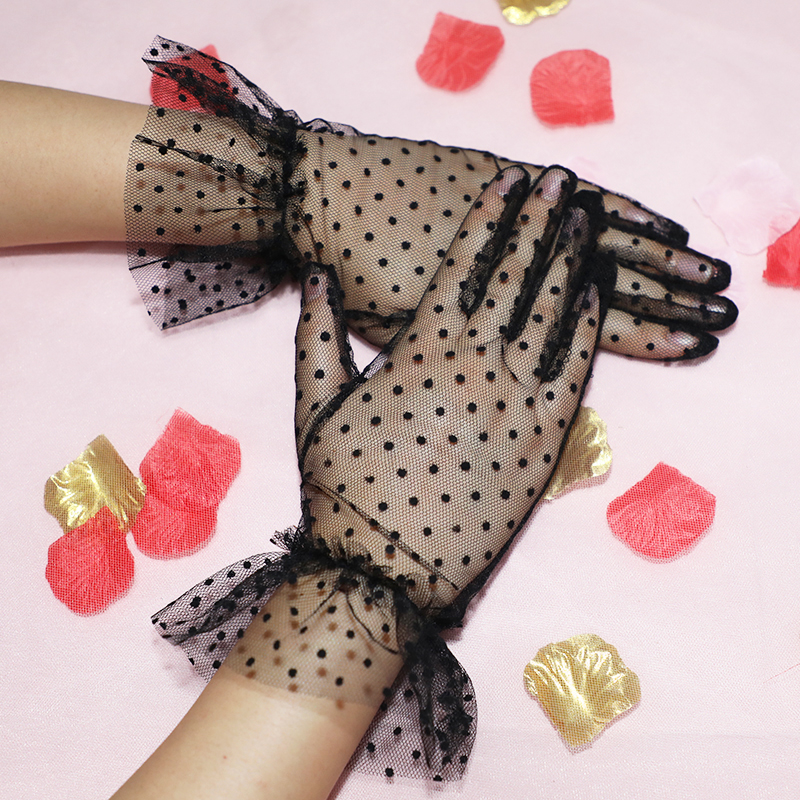 Women's Sexy Transparent Gloves Black White Pot Bowknot Sheer Tulle Gloves Ladies Summer Guantes Prom Party Dress Fishnet Gloves