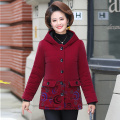 Middle-aged and Elderly Women's Cotton Coat Winter Jackets Short Corduroy Plush Thick Warm Jacket Single-breasted Printed Outwea