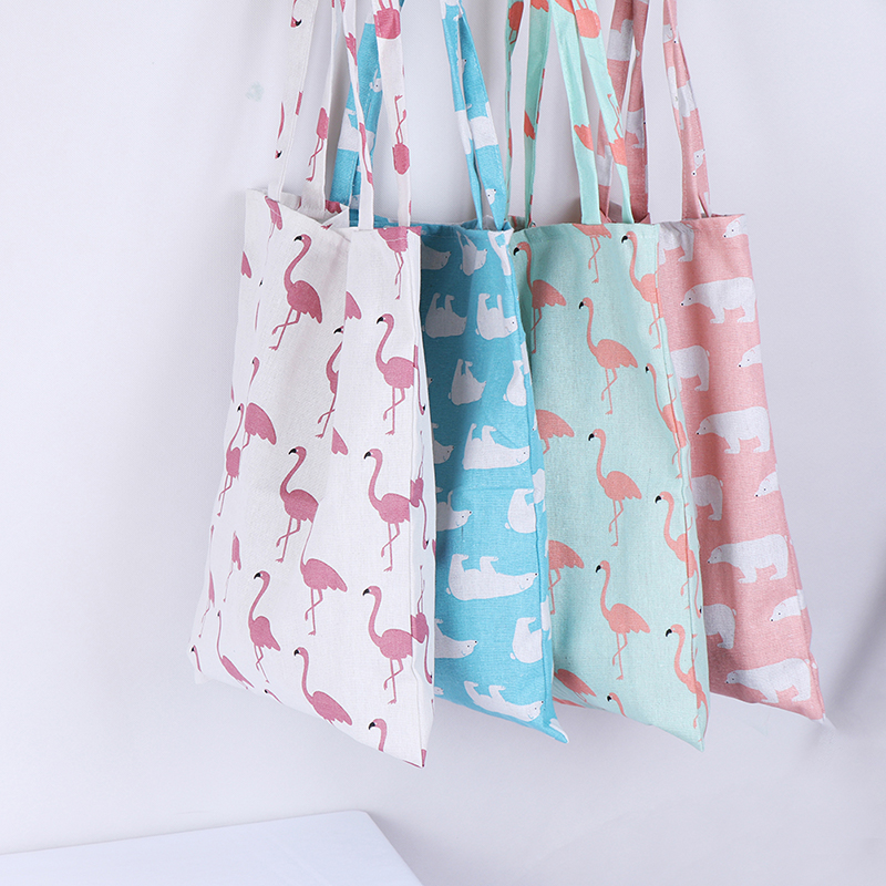 1x Cute animals linen bag tote ECO shopping outdoor canvas shoulder bags