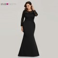 Plus Size Burgundy Mermaid Dresses Ever Pretty O-Neck Lace Long Sleeve Muslim Formal Dresses EZ07668 Elegant Red Party Gowns