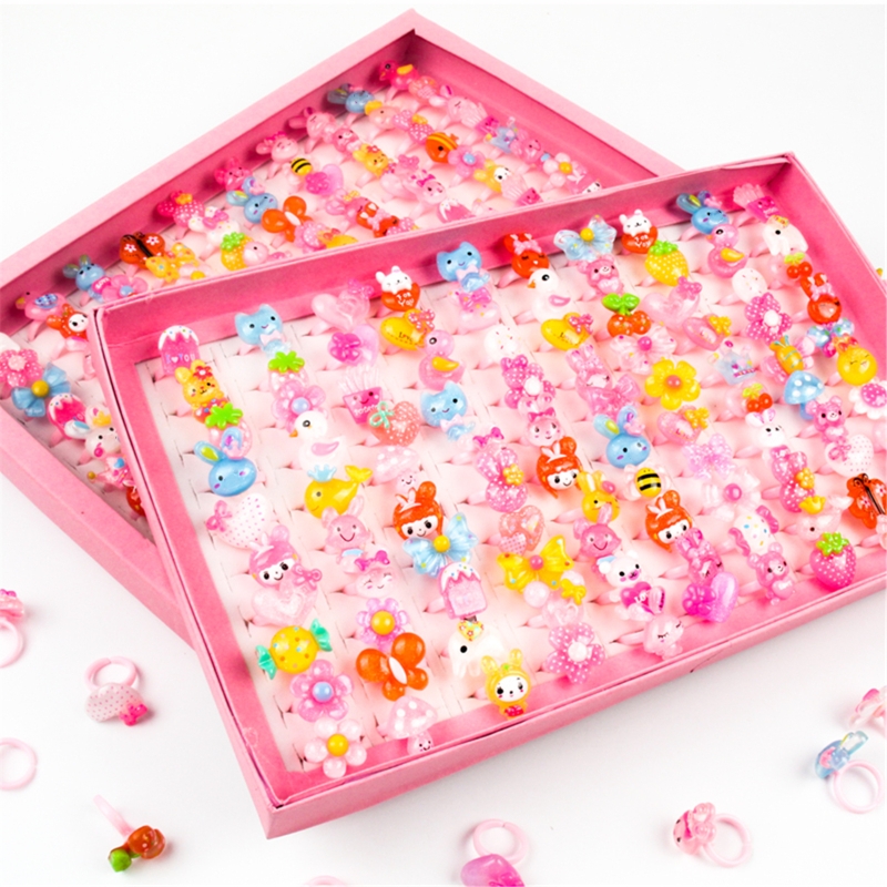 10pcs/lot Children's Cartoon Rings Candy Flower Animal Bow Shape Ring Set Mix Finger Jewellery Rings Kid Girls Toys Drop Ship