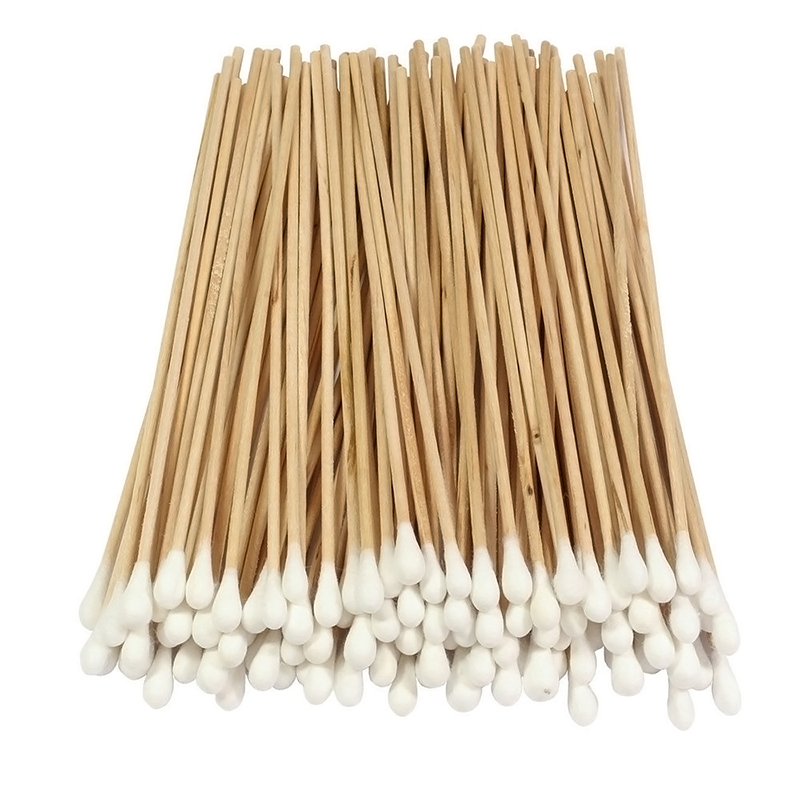 100Pcs Wood Handle Stick Cotton Swabs Buds Lab Cleaning Tool 6'' Long