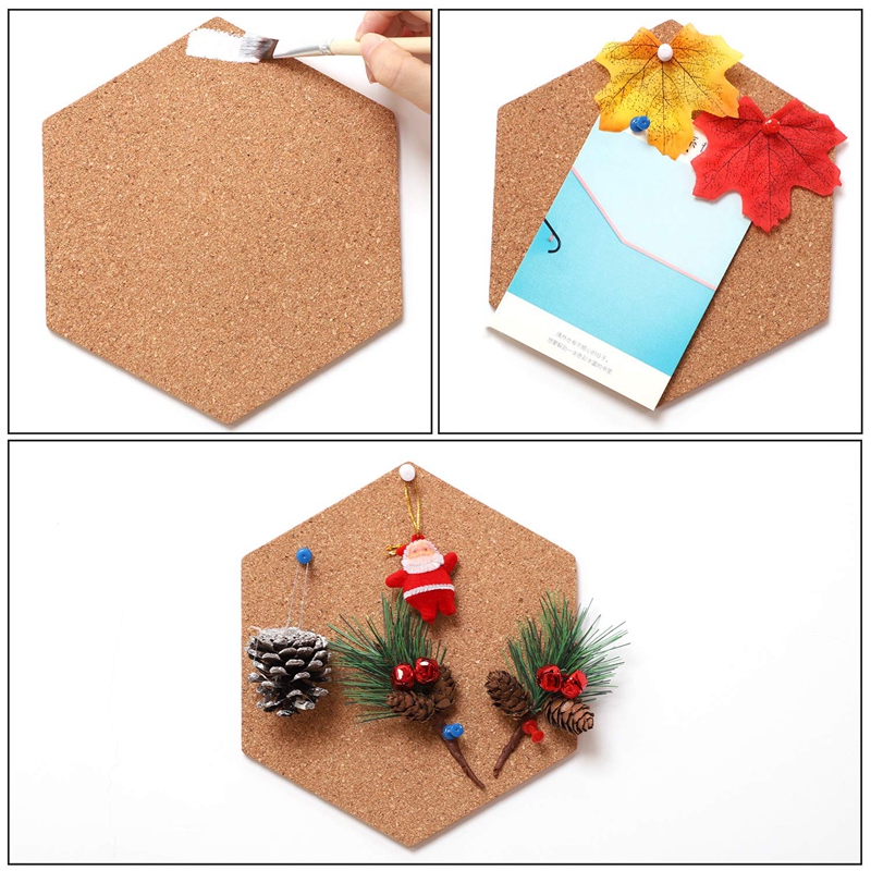 5 Pack Hexagon Cork Board with 50 Pieces Pins Self Adhesive DIY Notice Board Mini Wall Bulletin Boards for Pictures Photos Drawi