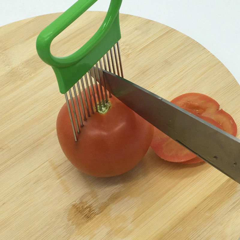 Stainless Steel Onion Cutter Onion Fork Fruit Vegetables Cutter Slicer Tomato Cutter Knife Cutting Safe Aid Holder Kitchen Tools