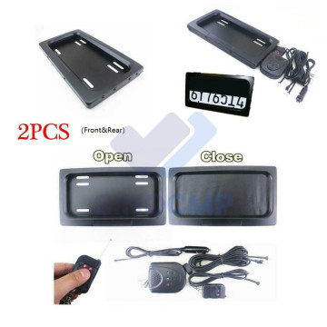 2PCS Hide-Away Shutter Cover Up Electric Stealth USA License Plate Frame Remote