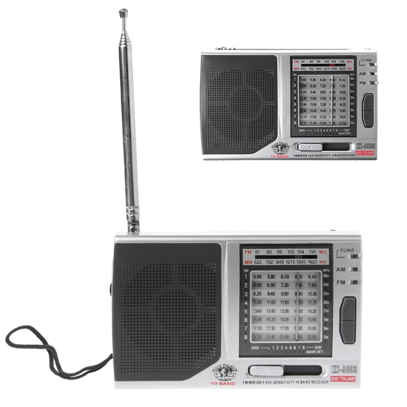 OOTDTY KK-9803 FM/MW/SW1-8 Full 10 Band Hi-Sensitivity Radio Receiver With Folding Kickstand